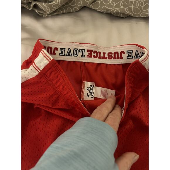 Justice Red And Florescent Orange Mesh Shorts  size 7 - Picture 4 of 4
